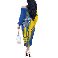 Custom Ukraine Football Off The Shoulder Long Sleeve Dress Go Blue And Yellow Folk Pattern