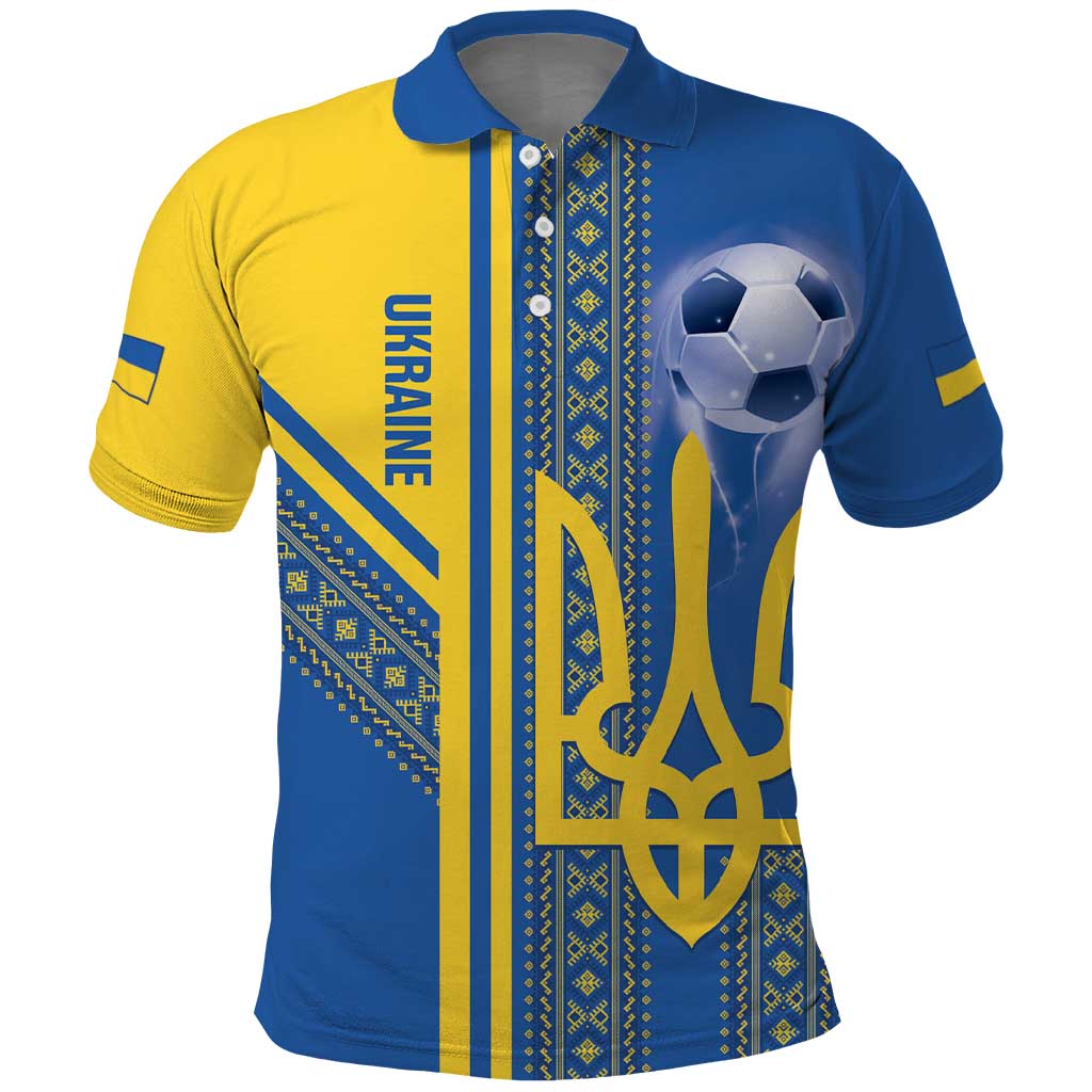 Custom Ukraine Football Polo Shirt Go Blue And Yellow Folk Pattern