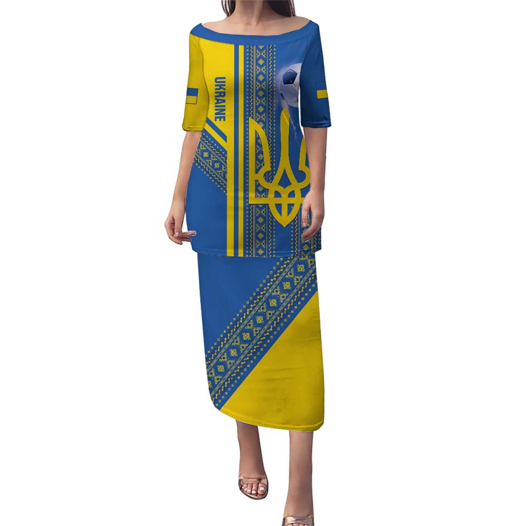 Custom Ukraine Football Puletasi Go Blue And Yellow Folk Pattern