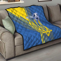 Custom Ukraine Football Quilt Go Blue And Yellow Folk Pattern