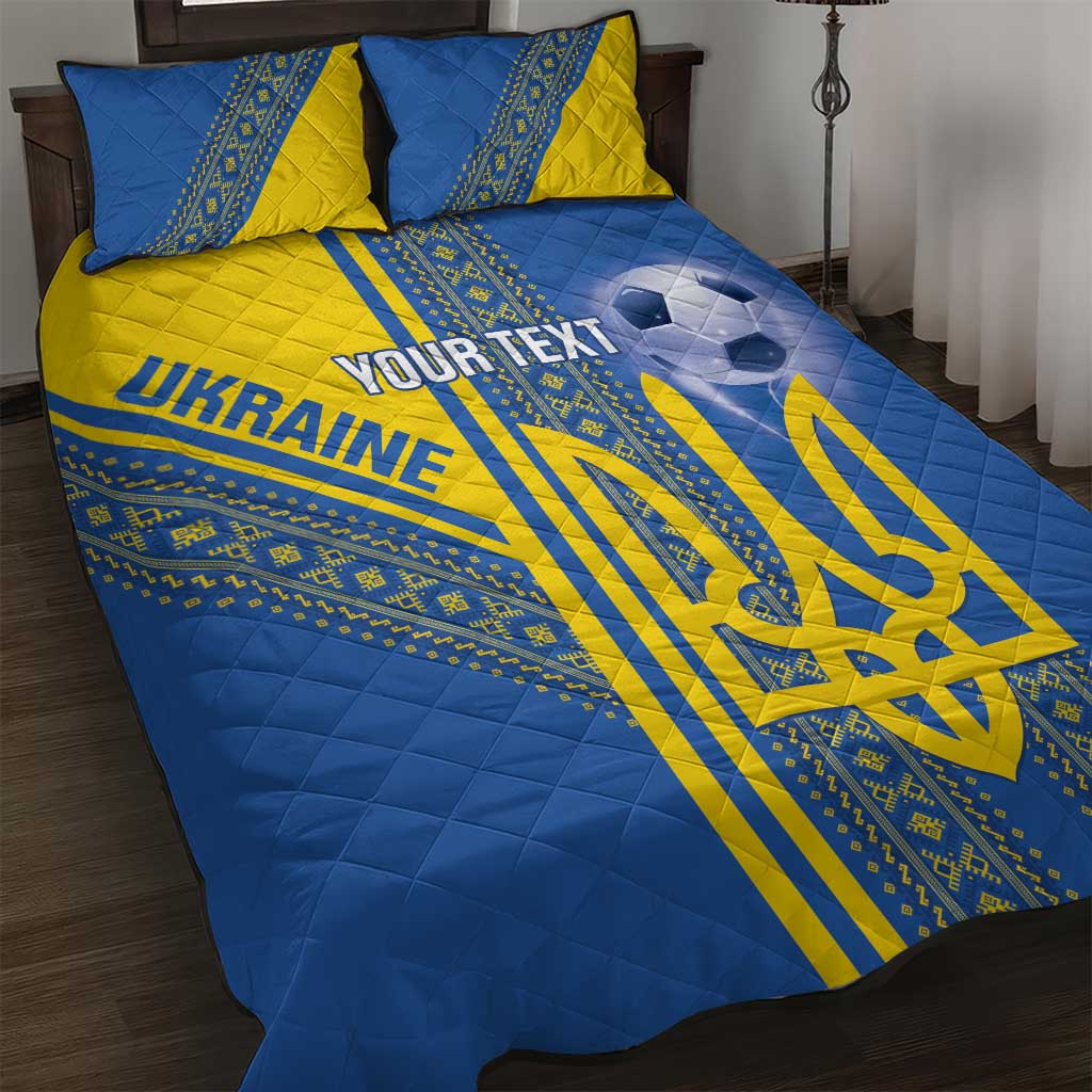 Custom Ukraine Football Quilt Bed Set Go Blue And Yellow Folk Pattern