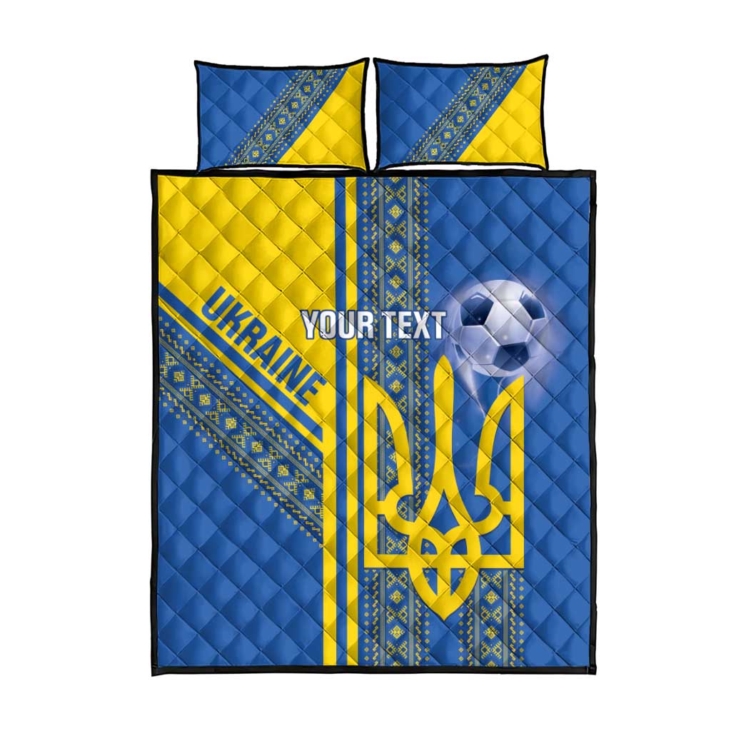 Custom Ukraine Football Quilt Bed Set Go Blue And Yellow Folk Pattern