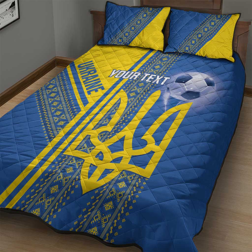 Custom Ukraine Football Quilt Bed Set Go Blue And Yellow Folk Pattern