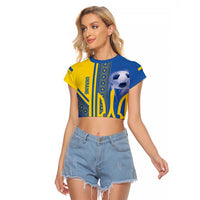 Custom Ukraine Football Raglan Cropped T Shirt Go Blue And Yellow Folk Pattern