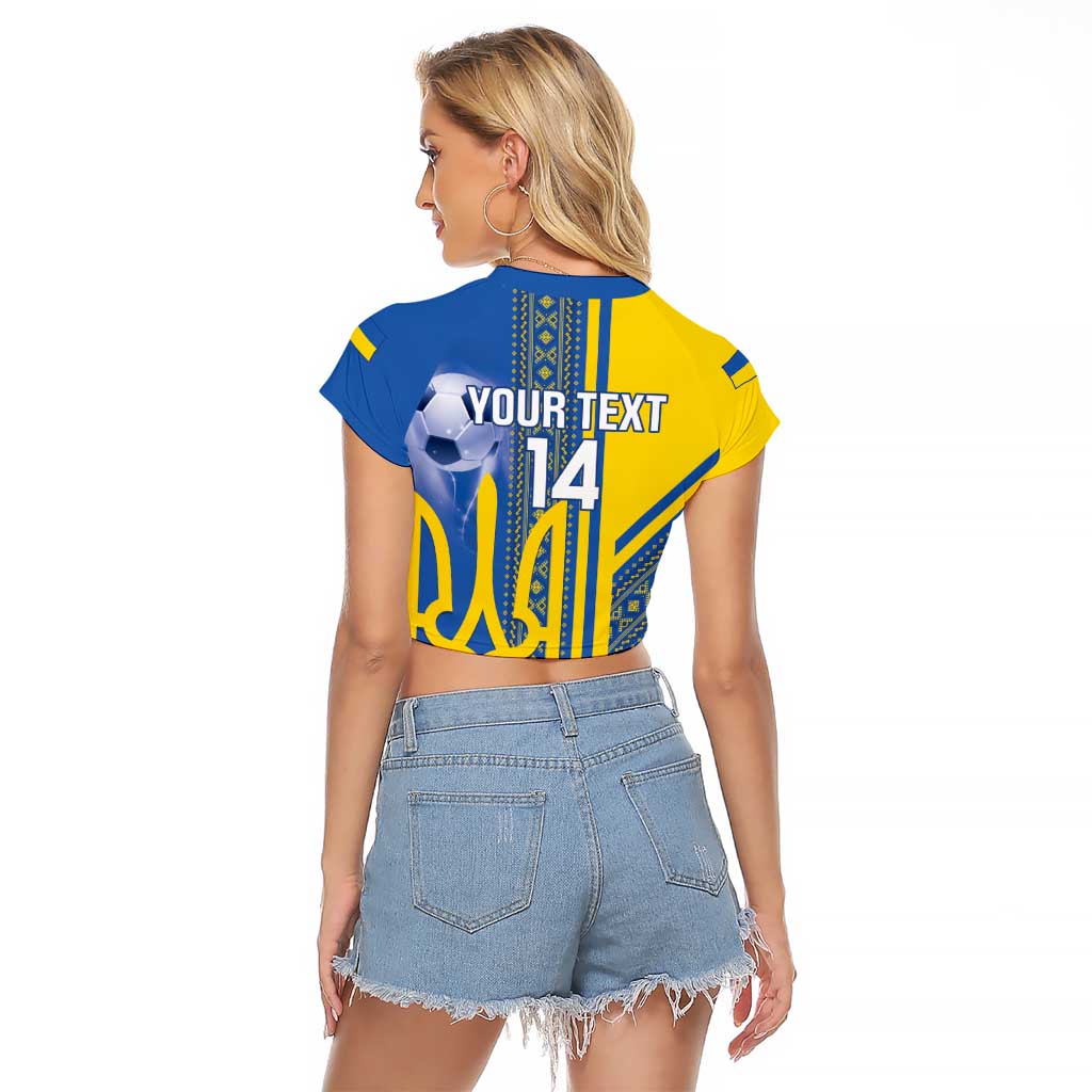 Custom Ukraine Football Raglan Cropped T Shirt Go Blue And Yellow Folk Pattern