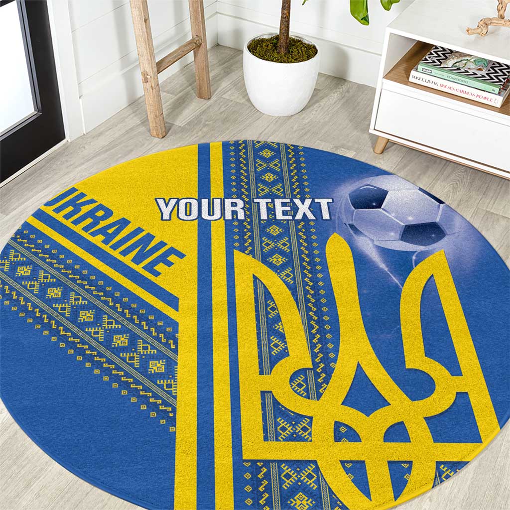 Custom Ukraine Football Round Carpet Go Blue And Yellow Folk Pattern