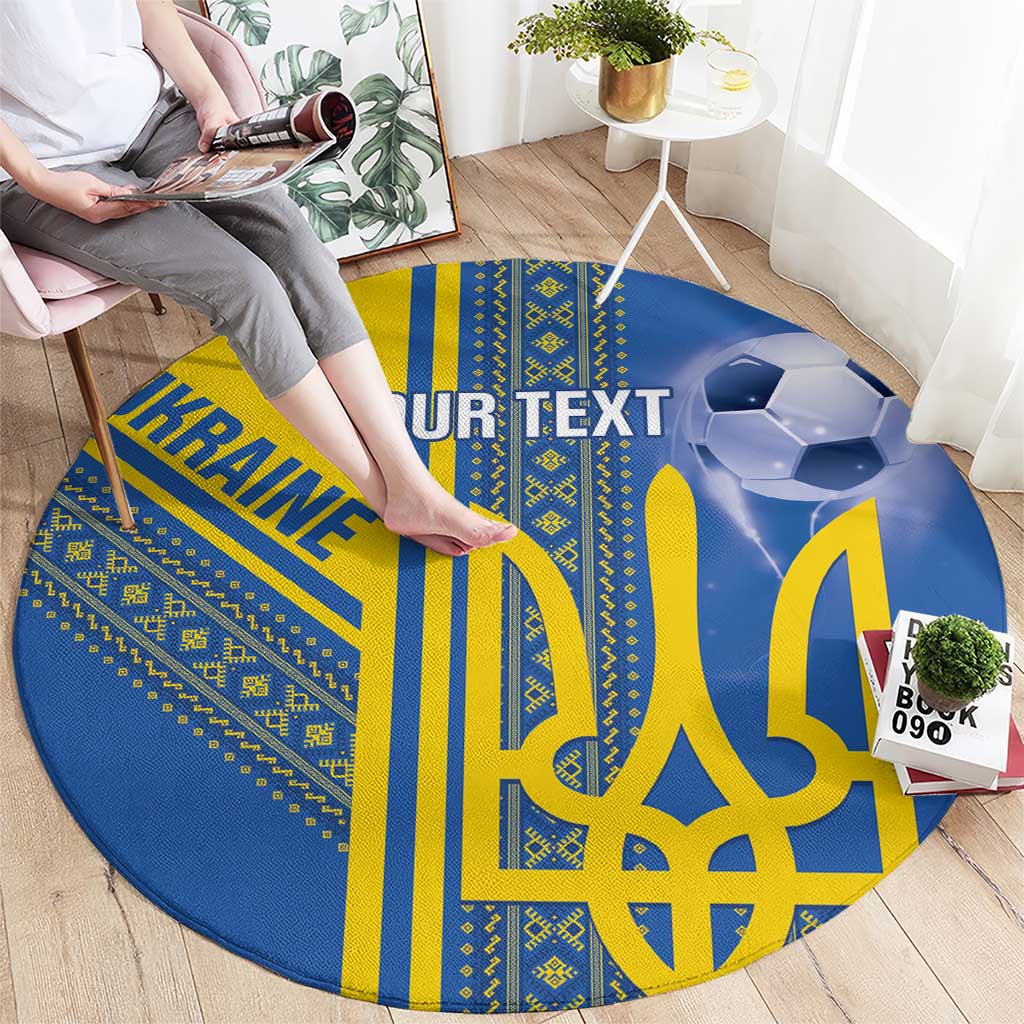 Custom Ukraine Football Round Carpet Go Blue And Yellow Folk Pattern