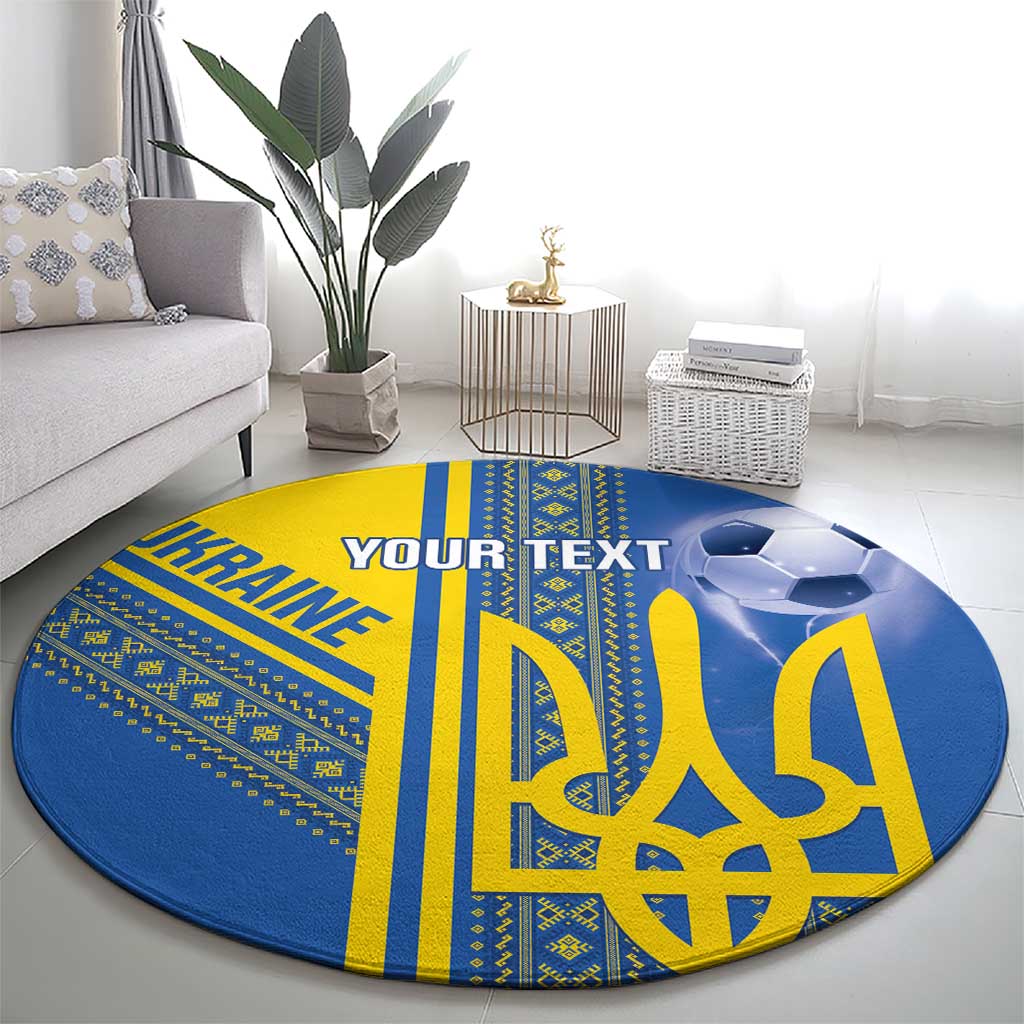 Custom Ukraine Football Round Carpet Go Blue And Yellow Folk Pattern