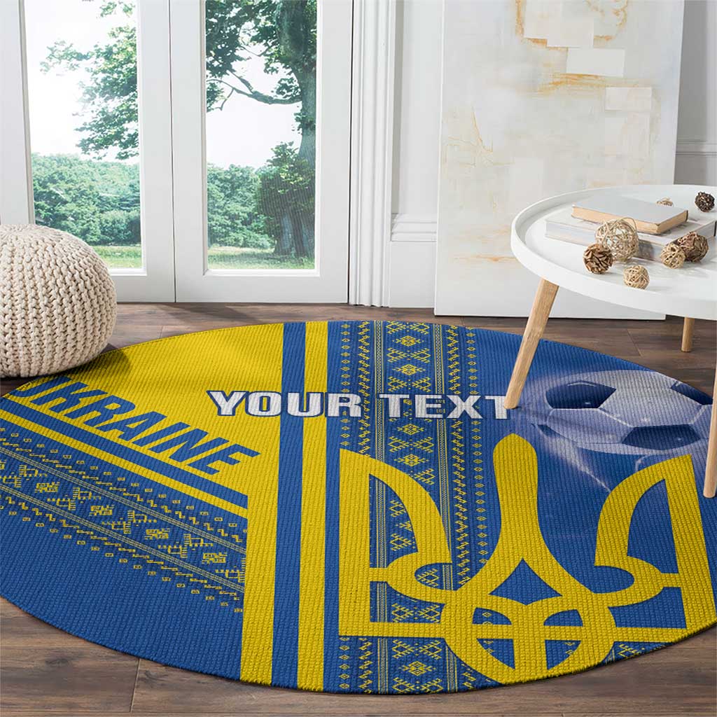 Custom Ukraine Football Round Carpet Go Blue And Yellow Folk Pattern
