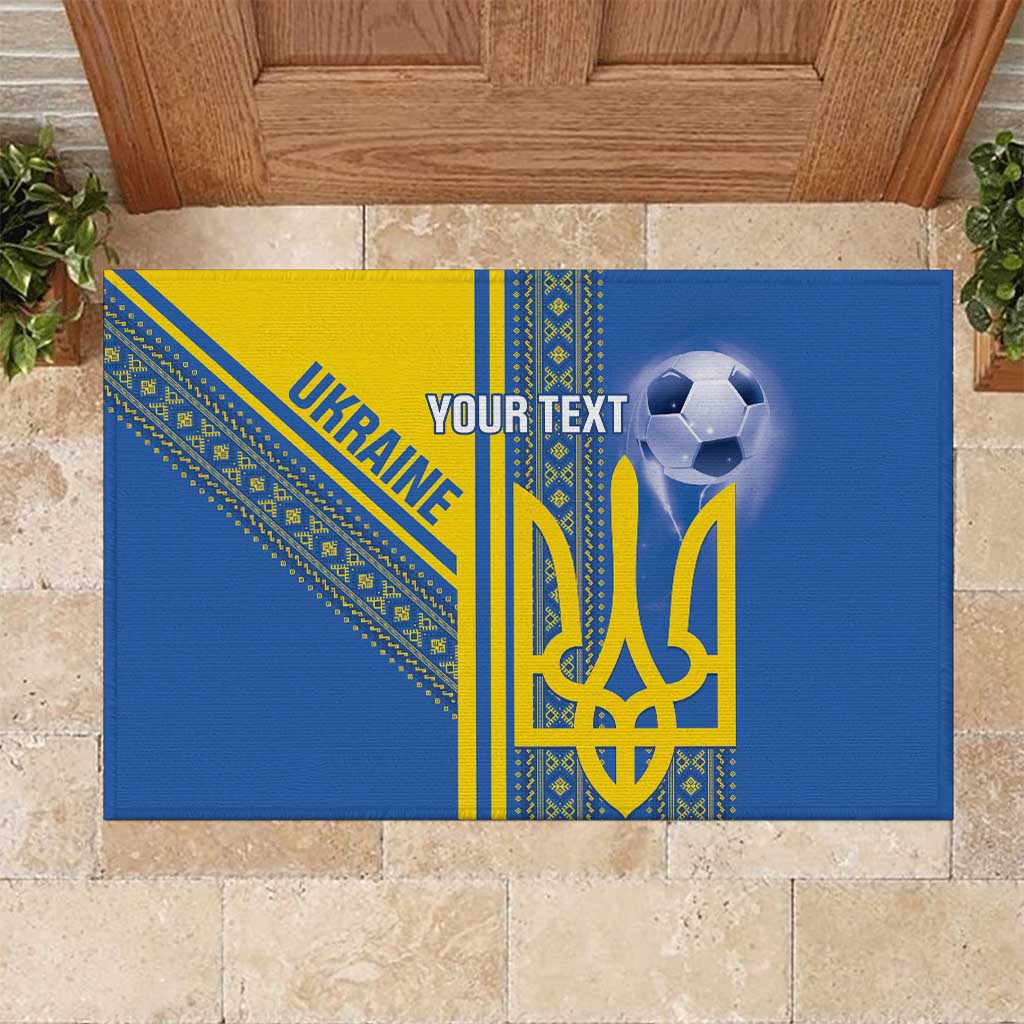Custom Ukraine Football Rubber Doormat Go Blue And Yellow Folk Pattern