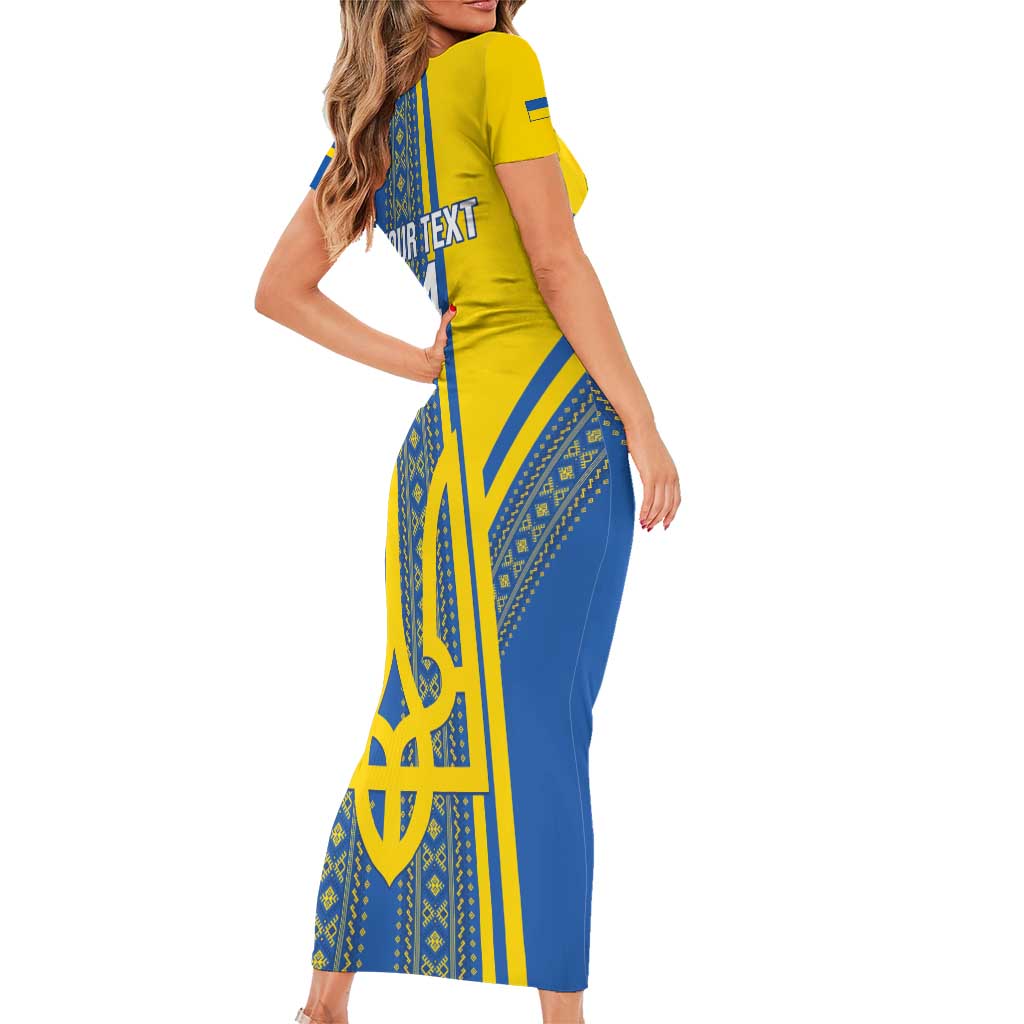 Custom Ukraine Football Short Sleeve Bodycon Dress Go Blue And Yellow Folk Pattern