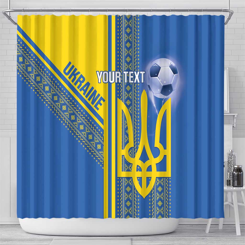Custom Ukraine Football Shower Curtain Go Blue And Yellow Folk Pattern