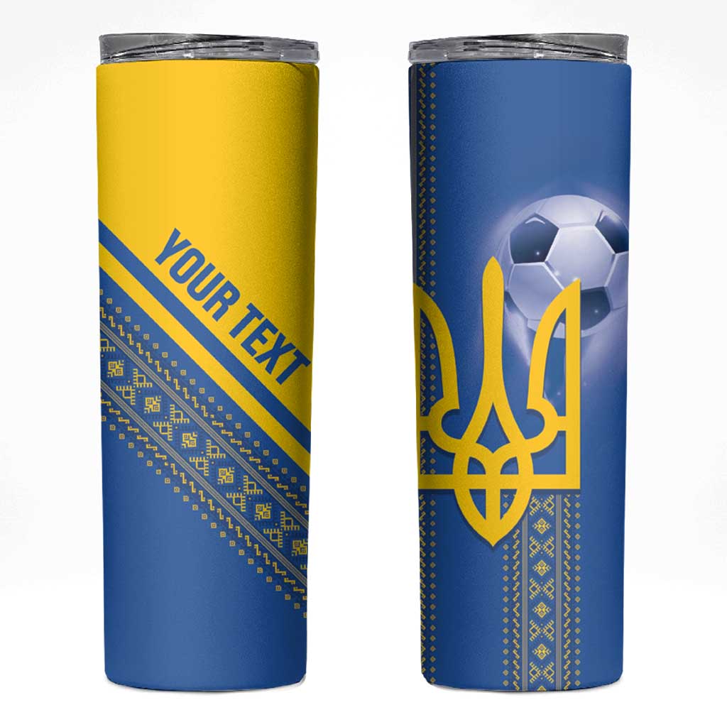 Custom Ukraine Football Skinny Tumbler Go Blue And Yellow Folk Pattern
