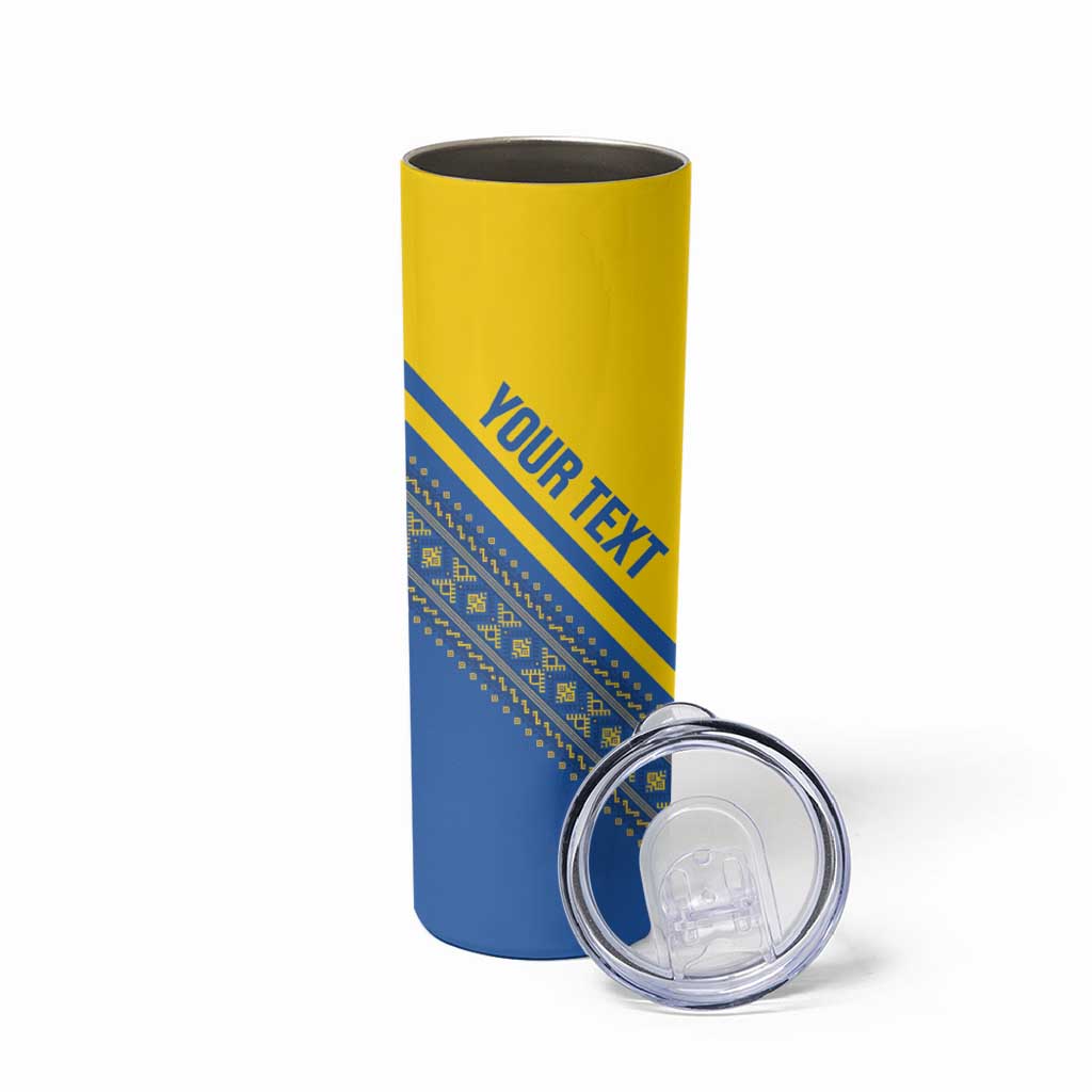 Custom Ukraine Football Skinny Tumbler Go Blue And Yellow Folk Pattern
