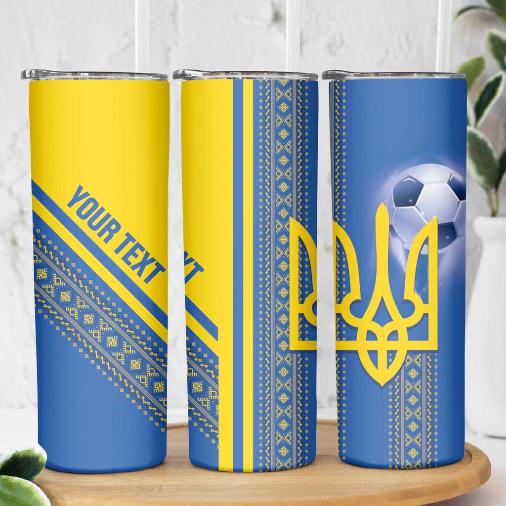 Custom Ukraine Football Skinny Tumbler Go Blue And Yellow Folk Pattern