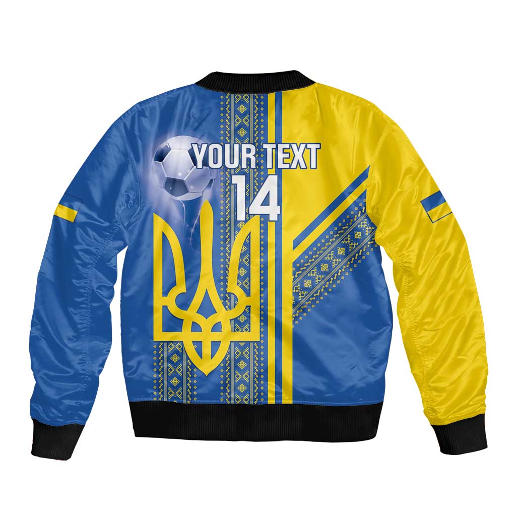 Custom Ukraine Football Sleeve Zip Bomber Jacket Go Blue And Yellow Folk Pattern