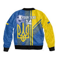 Custom Ukraine Football Sleeve Zip Bomber Jacket Go Blue And Yellow Folk Pattern