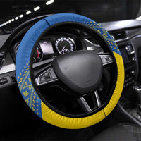 Ukraine Football Steering Wheel Cover Go Blue And Yellow Folk Pattern