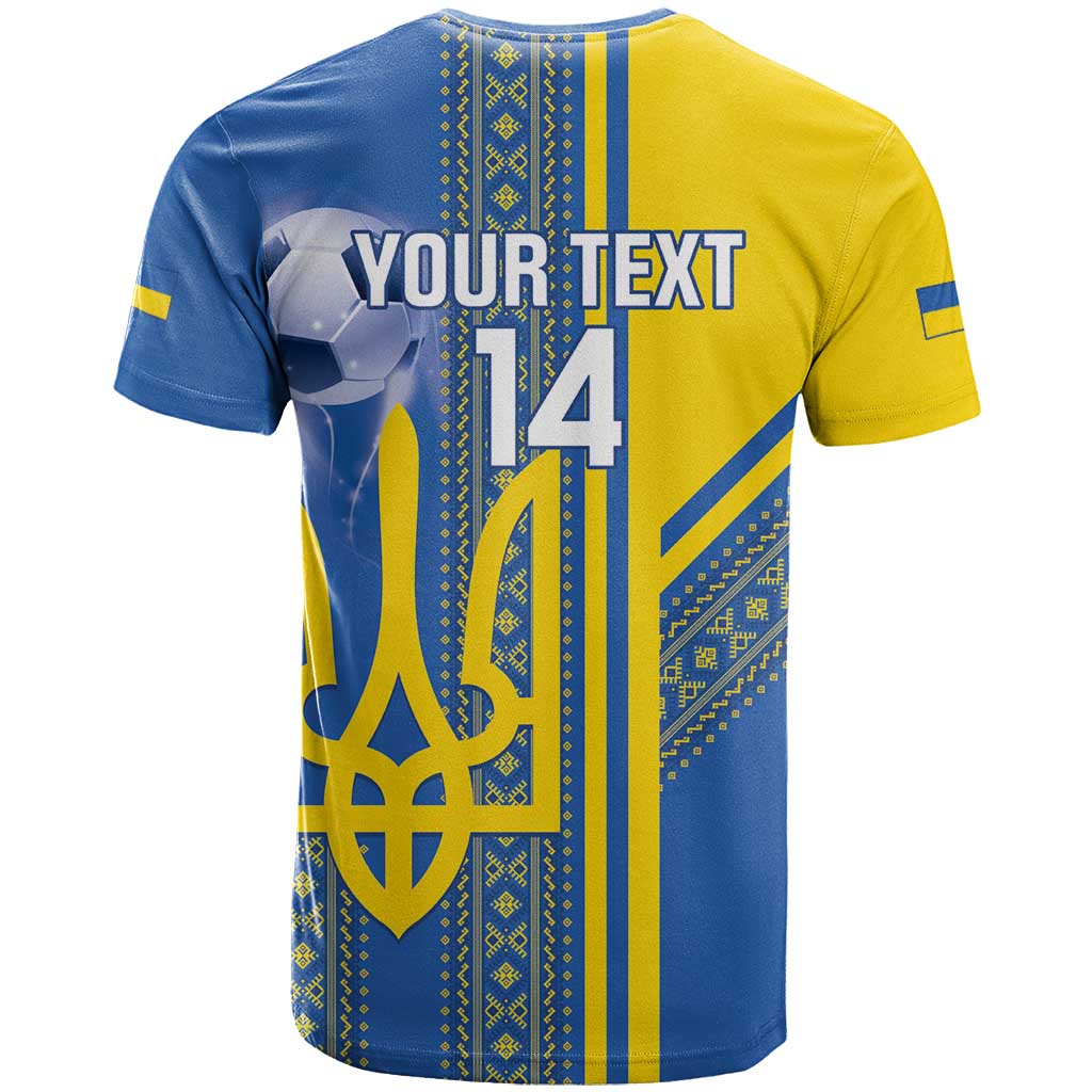 Custom Ukraine Football T Shirt Go Blue And Yellow Folk Pattern