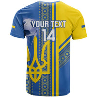 Custom Ukraine Football T Shirt Go Blue And Yellow Folk Pattern