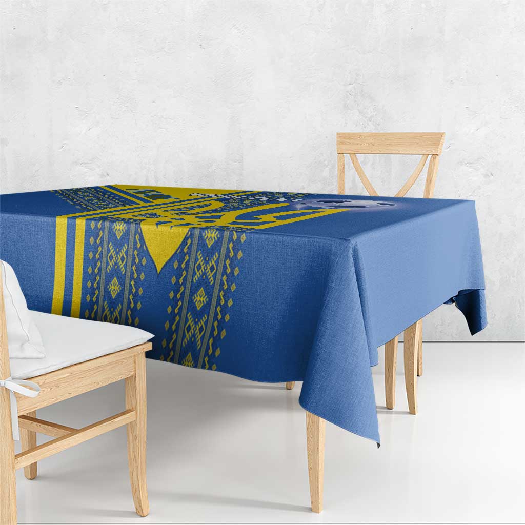Custom Ukraine Football Tablecloth Go Blue And Yellow Folk Pattern