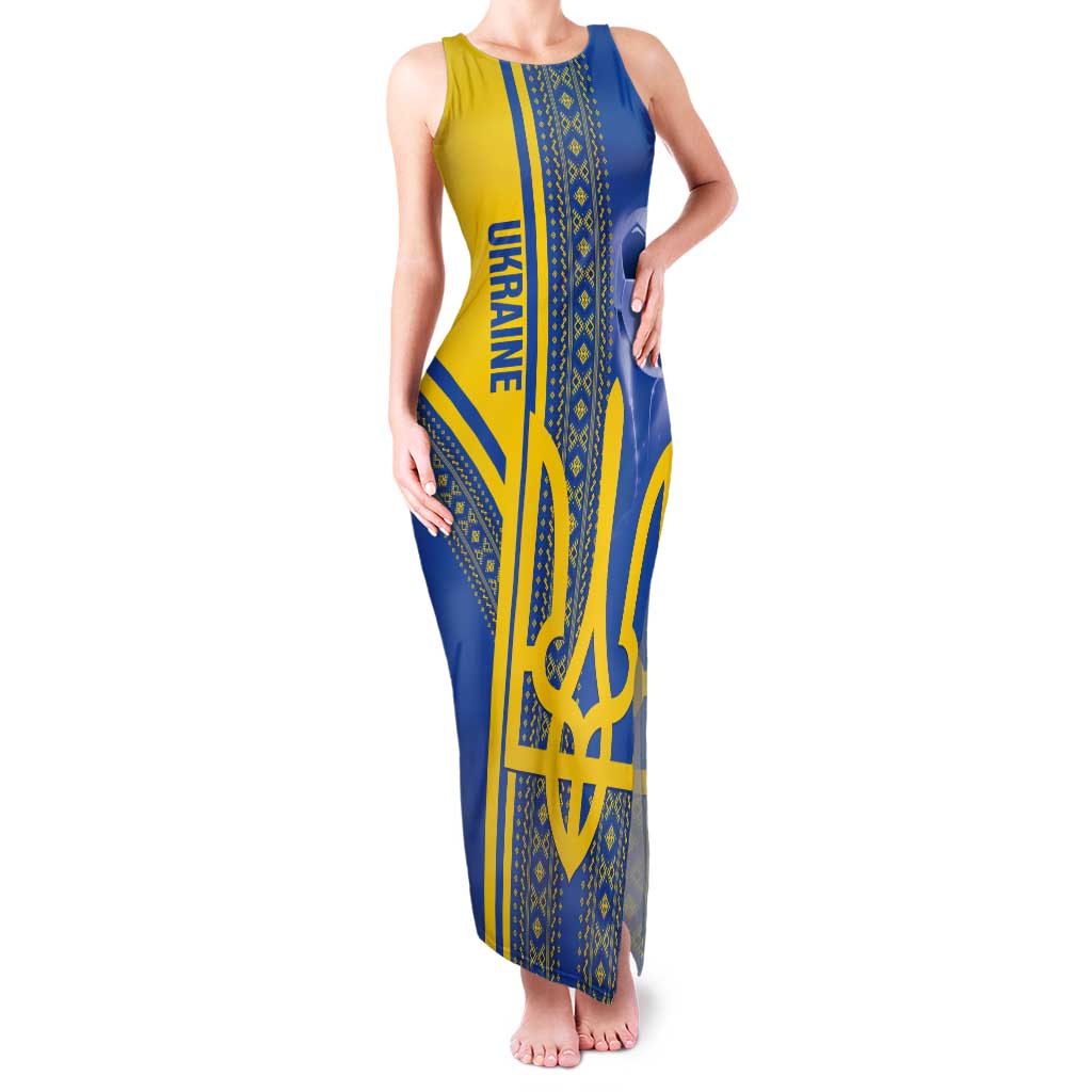 Custom Ukraine Football Tank Maxi Dress Go Blue And Yellow Folk Pattern