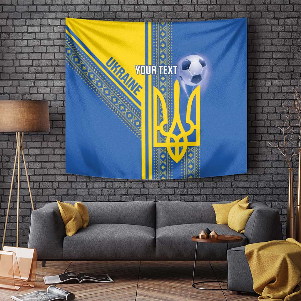 Custom Ukraine Football Tapestry Go Blue And Yellow Folk Pattern