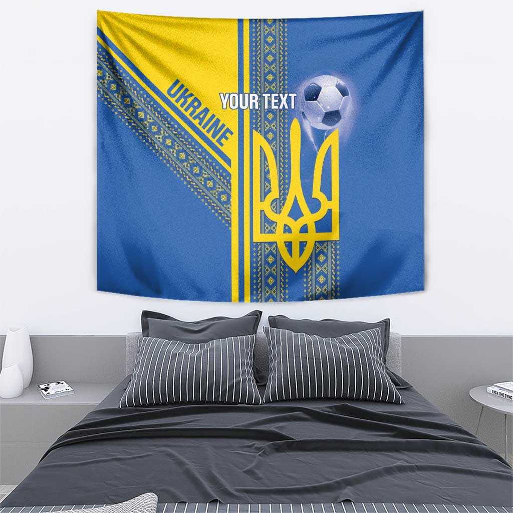 Custom Ukraine Football Tapestry Go Blue And Yellow Folk Pattern