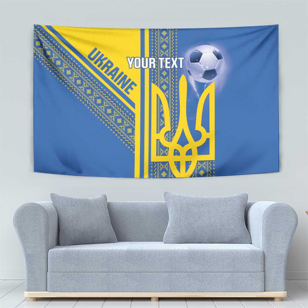 Custom Ukraine Football Tapestry Go Blue And Yellow Folk Pattern