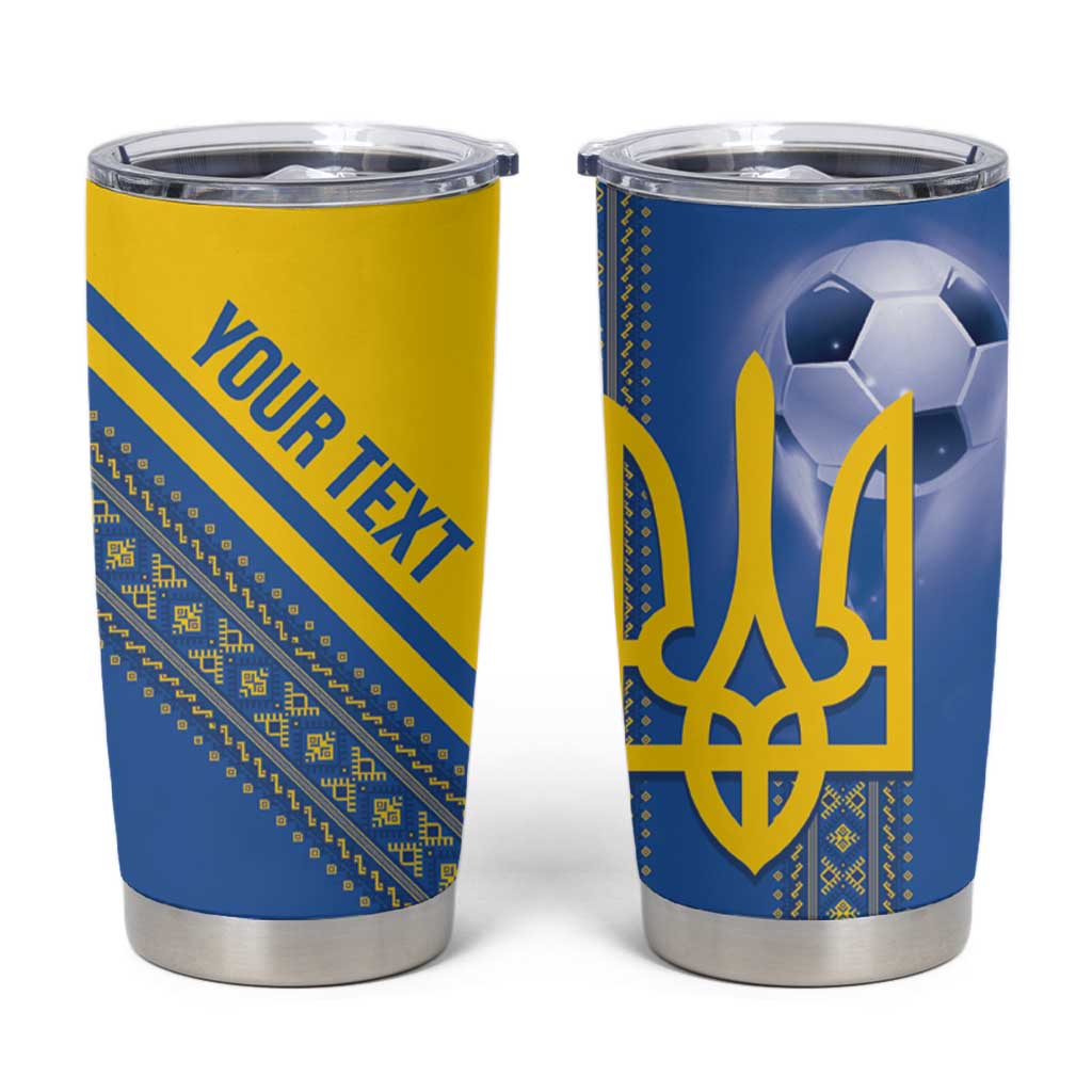Custom Ukraine Football Tumbler Cup Go Blue And Yellow Folk Pattern