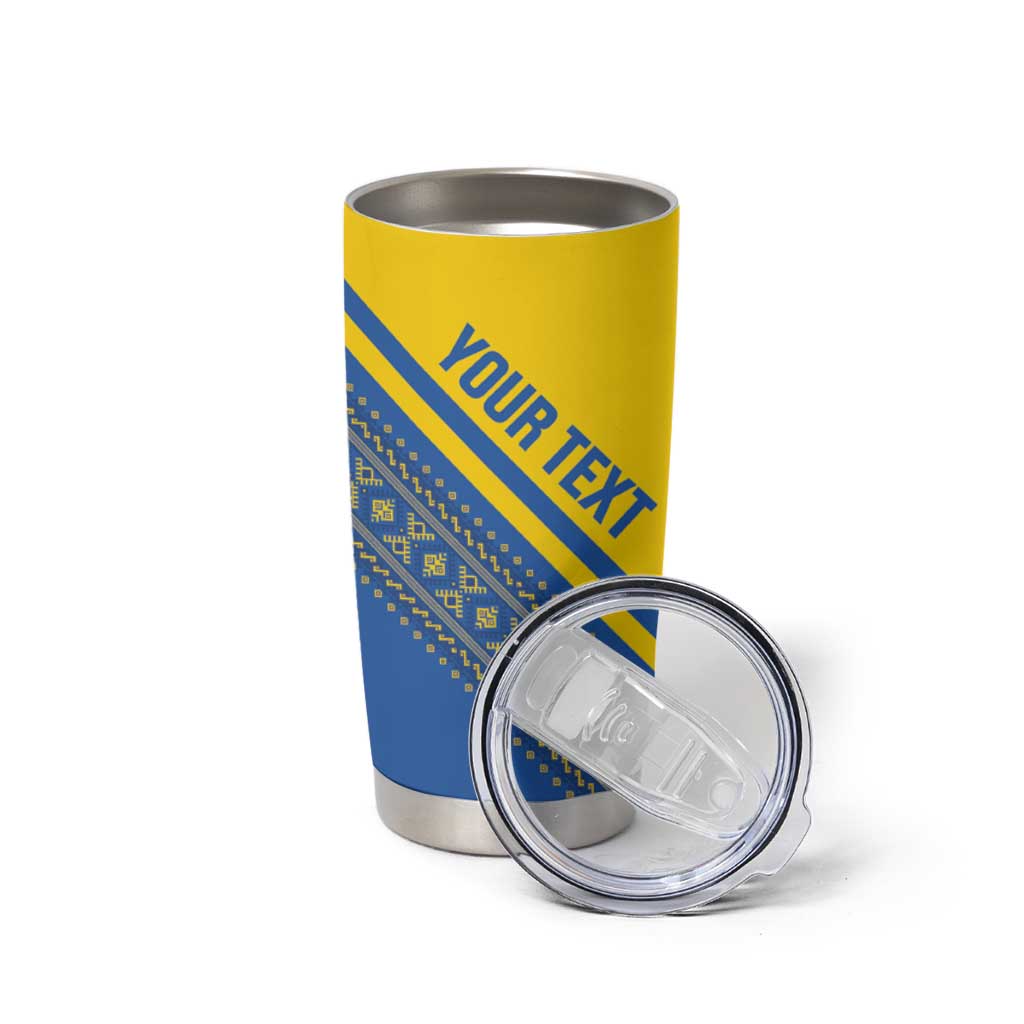 Custom Ukraine Football Tumbler Cup Go Blue And Yellow Folk Pattern