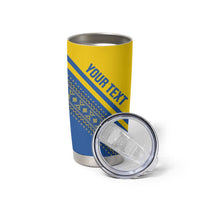 Custom Ukraine Football Tumbler Cup Go Blue And Yellow Folk Pattern