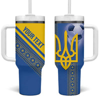 Custom Ukraine Football Tumbler With Handle Go Blue And Yellow Folk Pattern