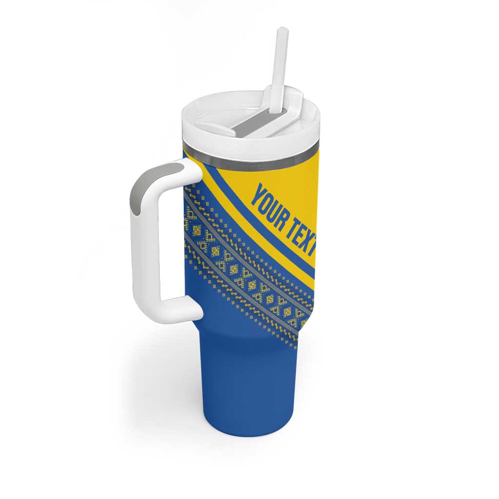Custom Ukraine Football Tumbler With Handle Go Blue And Yellow Folk Pattern