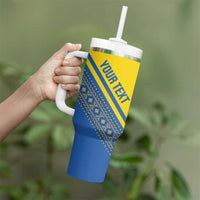 Custom Ukraine Football Tumbler With Handle Go Blue And Yellow Folk Pattern