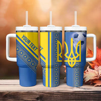 Custom Ukraine Football Tumbler With Handle Go Blue And Yellow Folk Pattern
