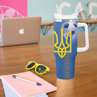 Custom Ukraine Football Tumbler With Handle Go Blue And Yellow Folk Pattern