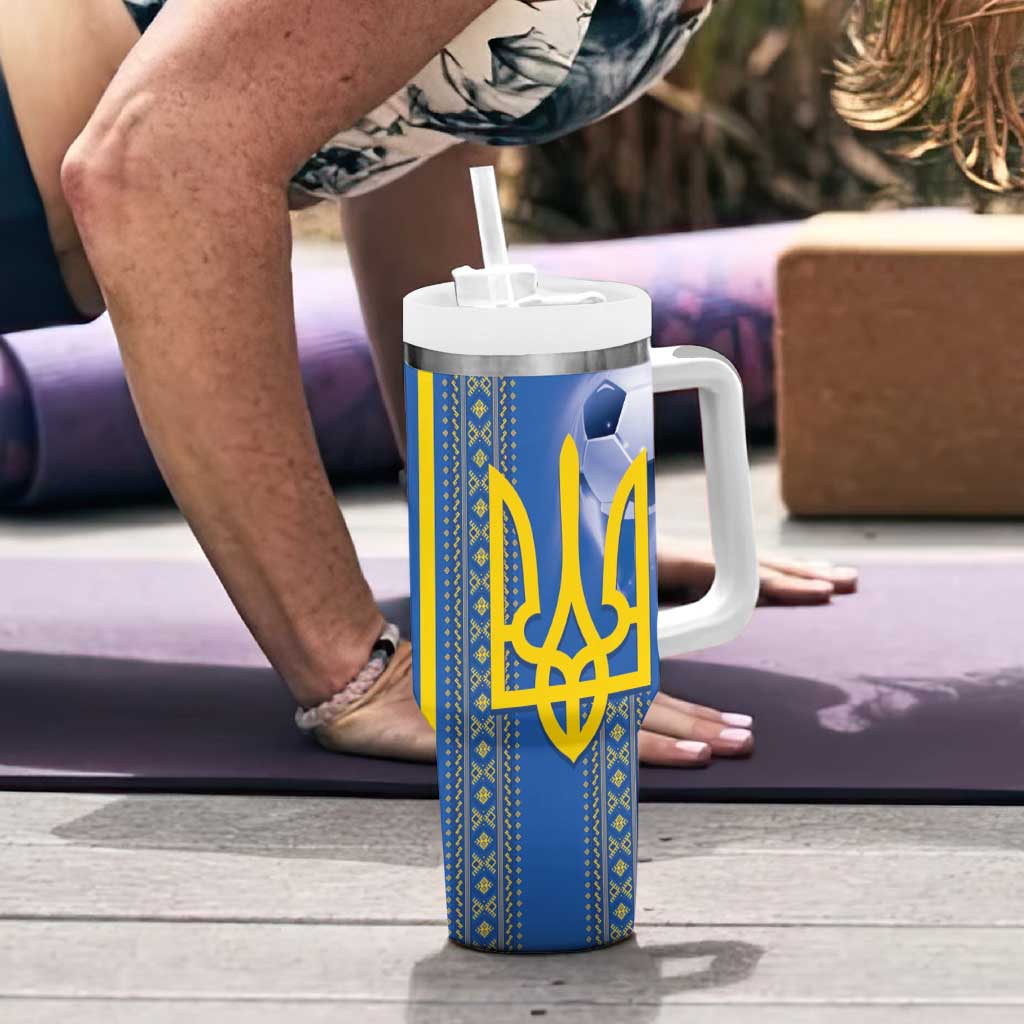 Custom Ukraine Football Tumbler With Handle Go Blue And Yellow Folk Pattern