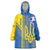 Custom Ukraine Football Wearable Blanket Hoodie Go Blue And Yellow Folk Pattern