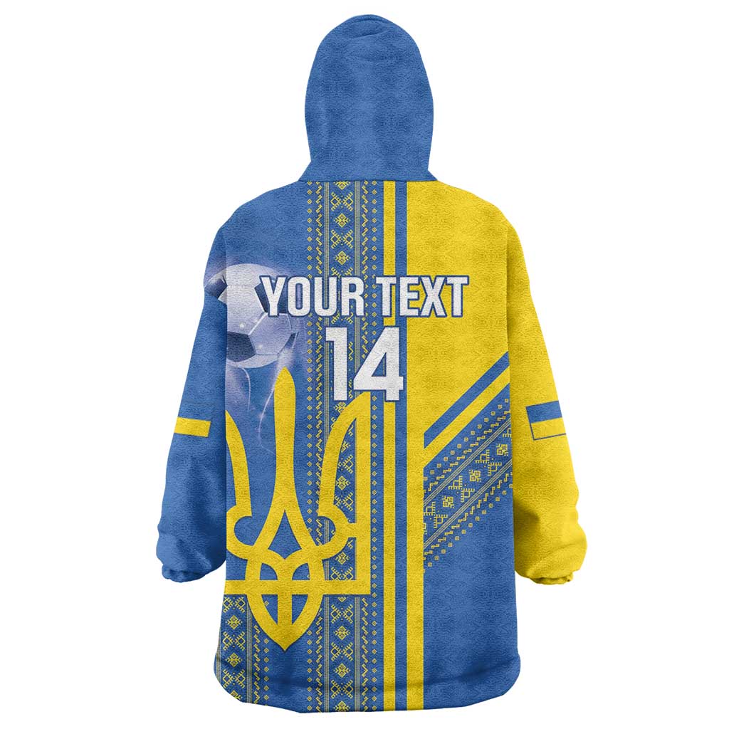 Custom Ukraine Football Wearable Blanket Hoodie Go Blue And Yellow Folk Pattern