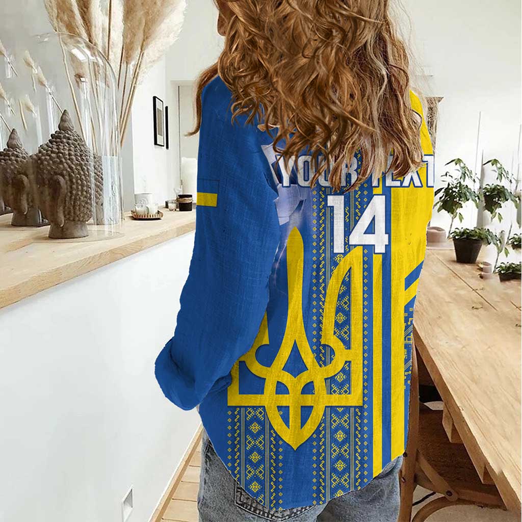 Custom Ukraine Football Women Casual Shirt Go Blue And Yellow Folk Pattern