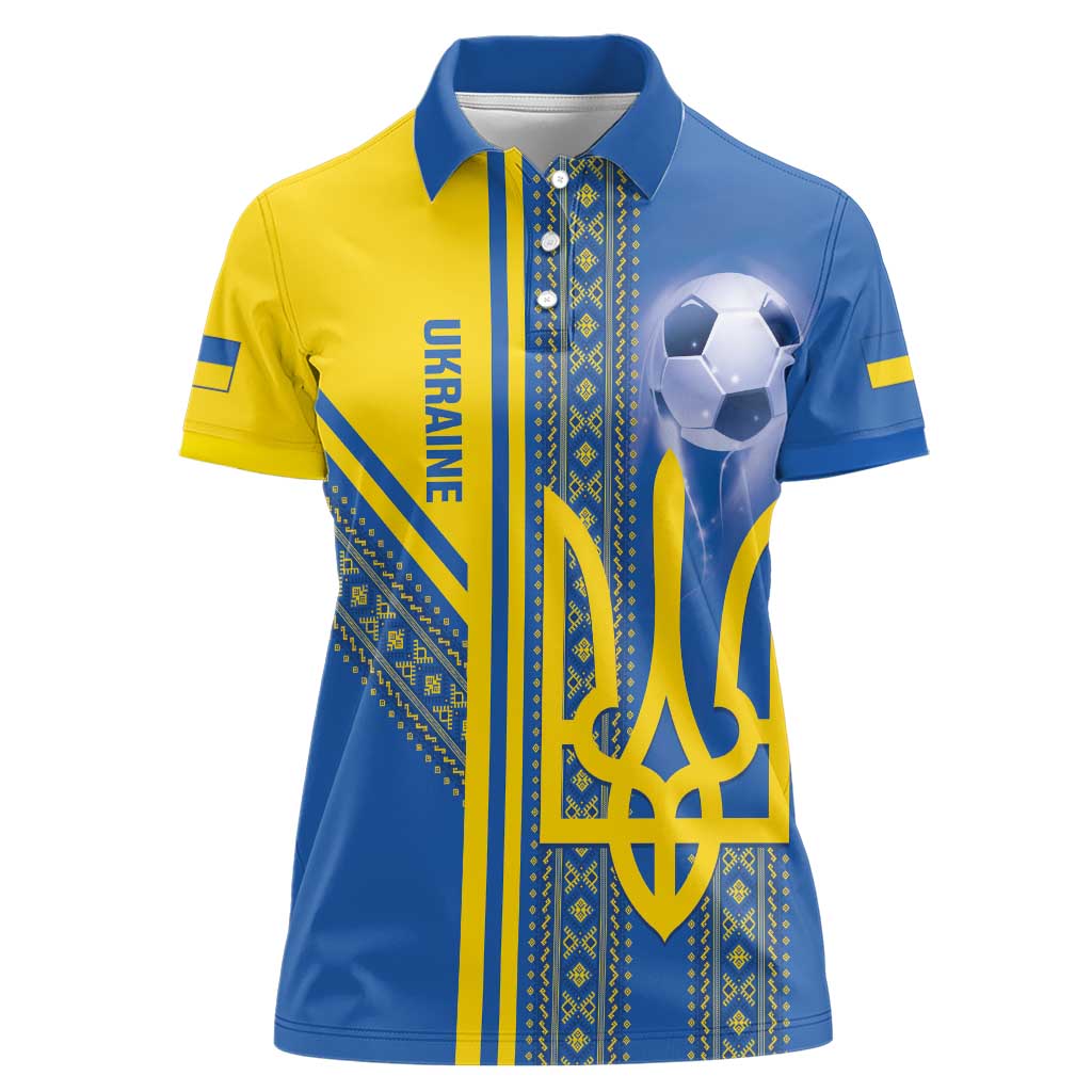Custom Ukraine Football Women Polo Shirt Go Blue And Yellow Folk Pattern