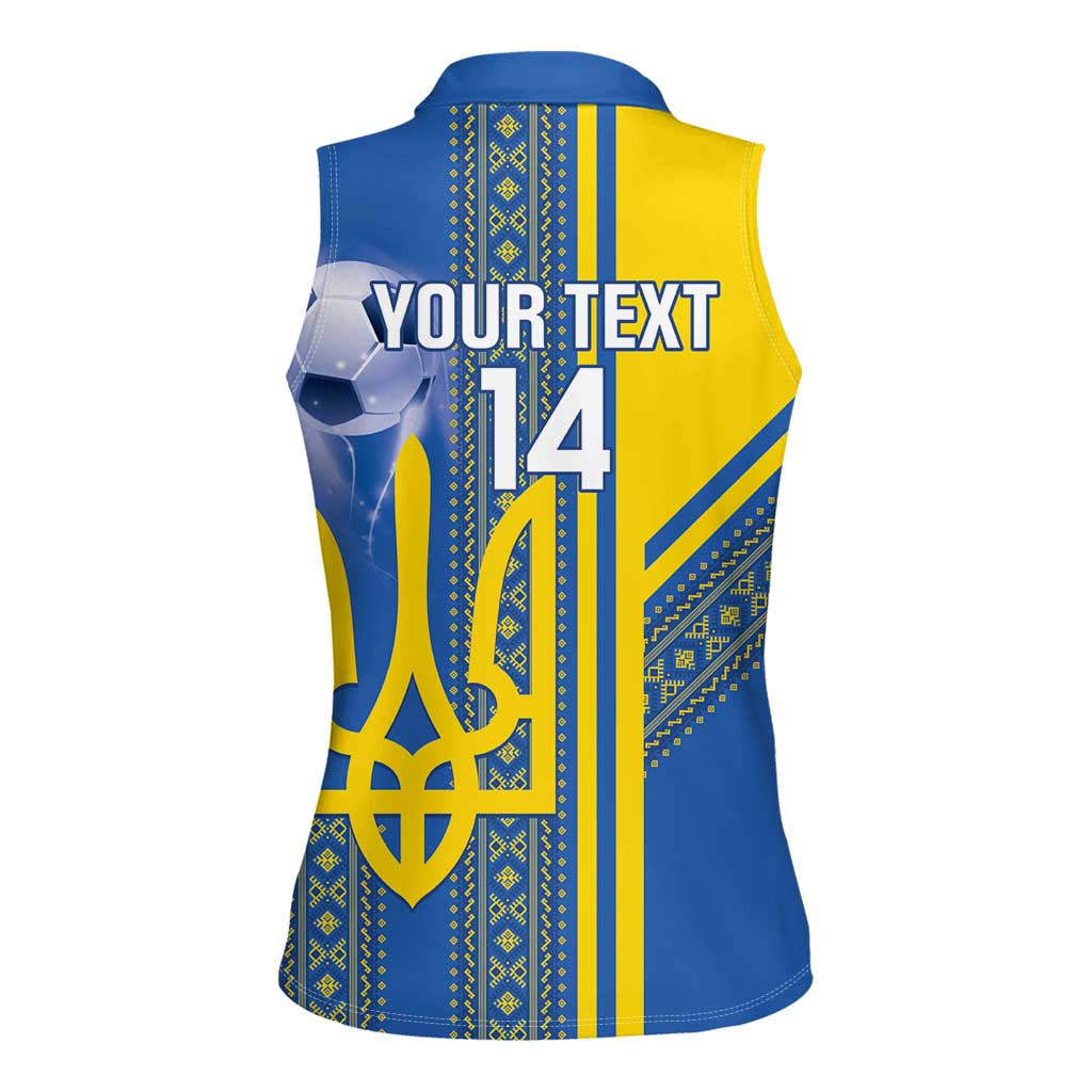 Custom Ukraine Football Women Sleeveless Polo Shirt Go Blue And Yellow Folk Pattern
