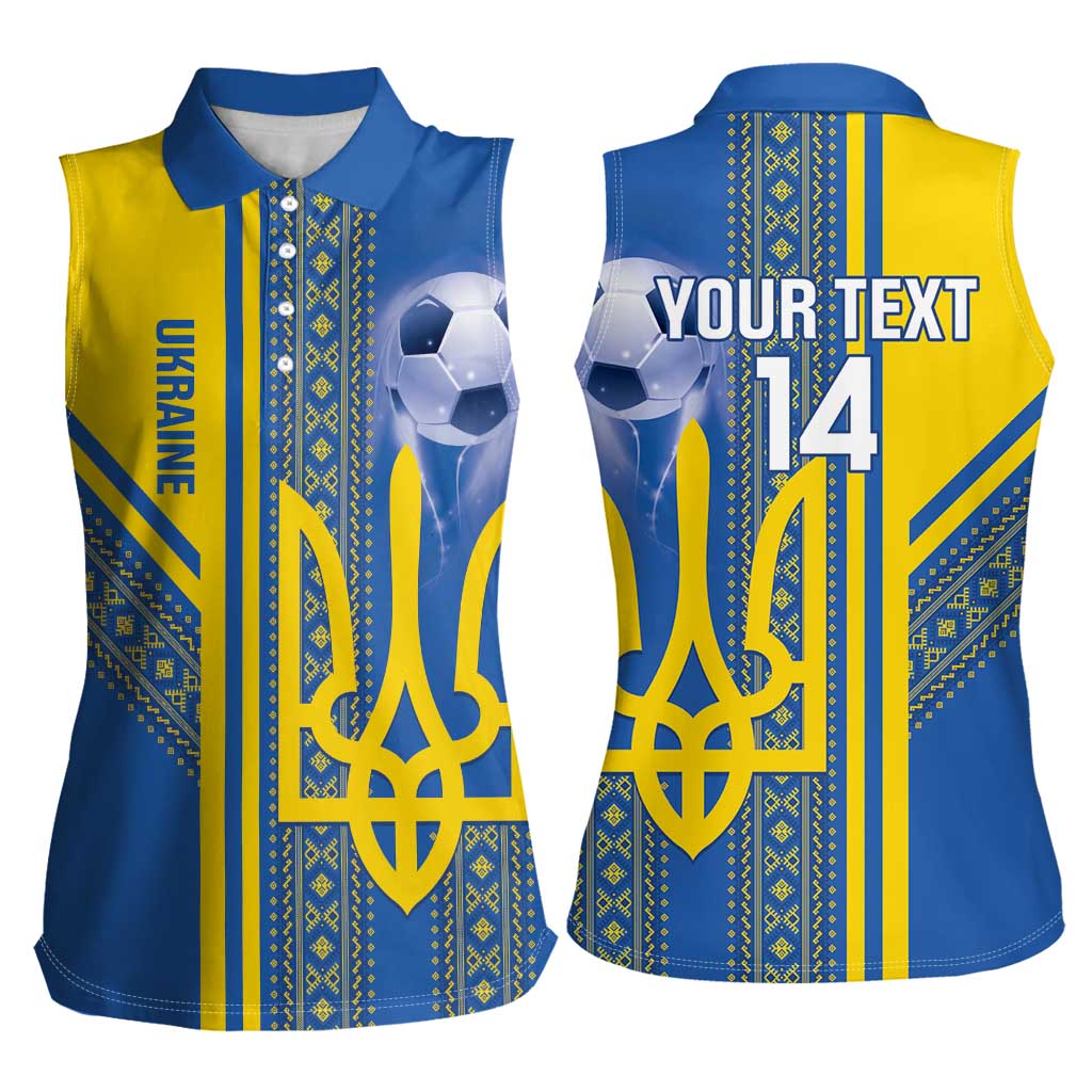 Custom Ukraine Football Women Sleeveless Polo Shirt Go Blue And Yellow Folk Pattern