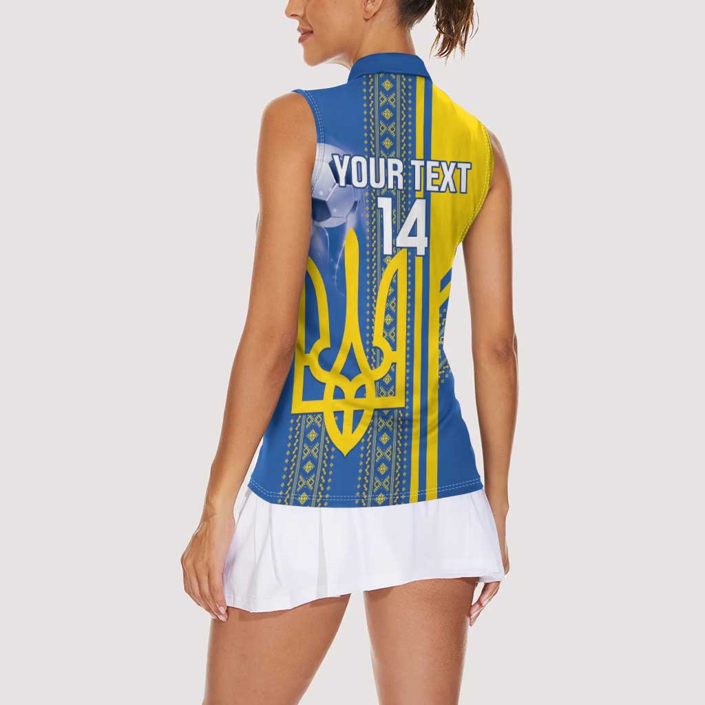 Custom Ukraine Football Women Sleeveless Polo Shirt Go Blue And Yellow Folk Pattern