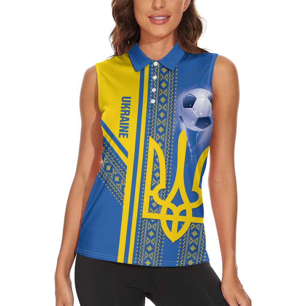 Custom Ukraine Football Women Sleeveless Polo Shirt Go Blue And Yellow Folk Pattern