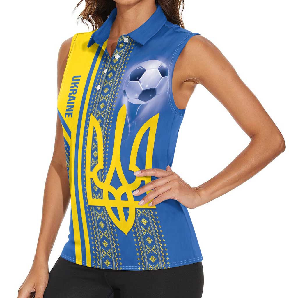 Custom Ukraine Football Women Sleeveless Polo Shirt Go Blue And Yellow Folk Pattern