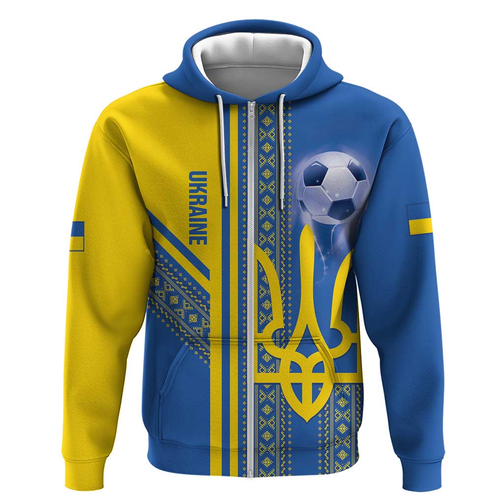 Custom Ukraine Football Zip Hoodie Go Blue And Yellow Folk Pattern