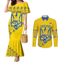 Personalised Ukraine Football Couples Matching Mermaid Dress and Long Sleeve Button Shirt Glory to Ukrainian