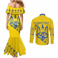 Personalised Ukraine Football Couples Matching Mermaid Dress and Long Sleeve Button Shirt Glory to Ukrainian